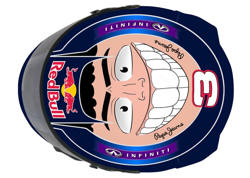 Il design  stato realizzato dal giovanissimo fan Andrea Menardo che  stato ufficialmente decretato vincitore di Red Bull Helmet Art, il contest che ha messo alla prova la fantasia di creativi e appassionati del mondo della F1 per disegnare il casco del pilota australiano
